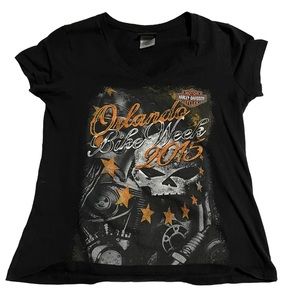 Harley Davidson Tee Womens MEDIUM Graphic Crewneck Orlando Bike Week 2015 Moto